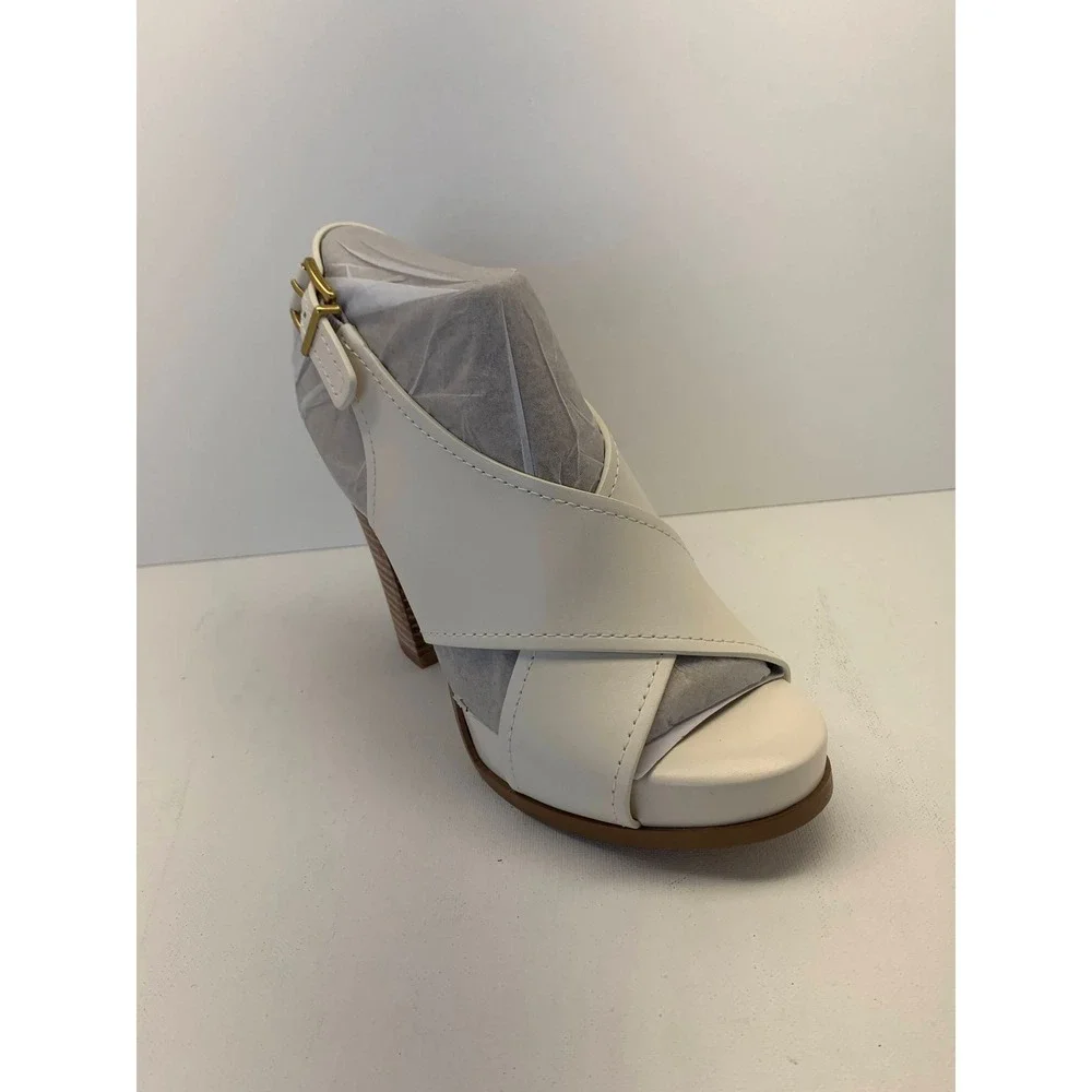 Vince Camuto White Leather Platform Slingback Chunky Heel‎ Sandals Women's 6M